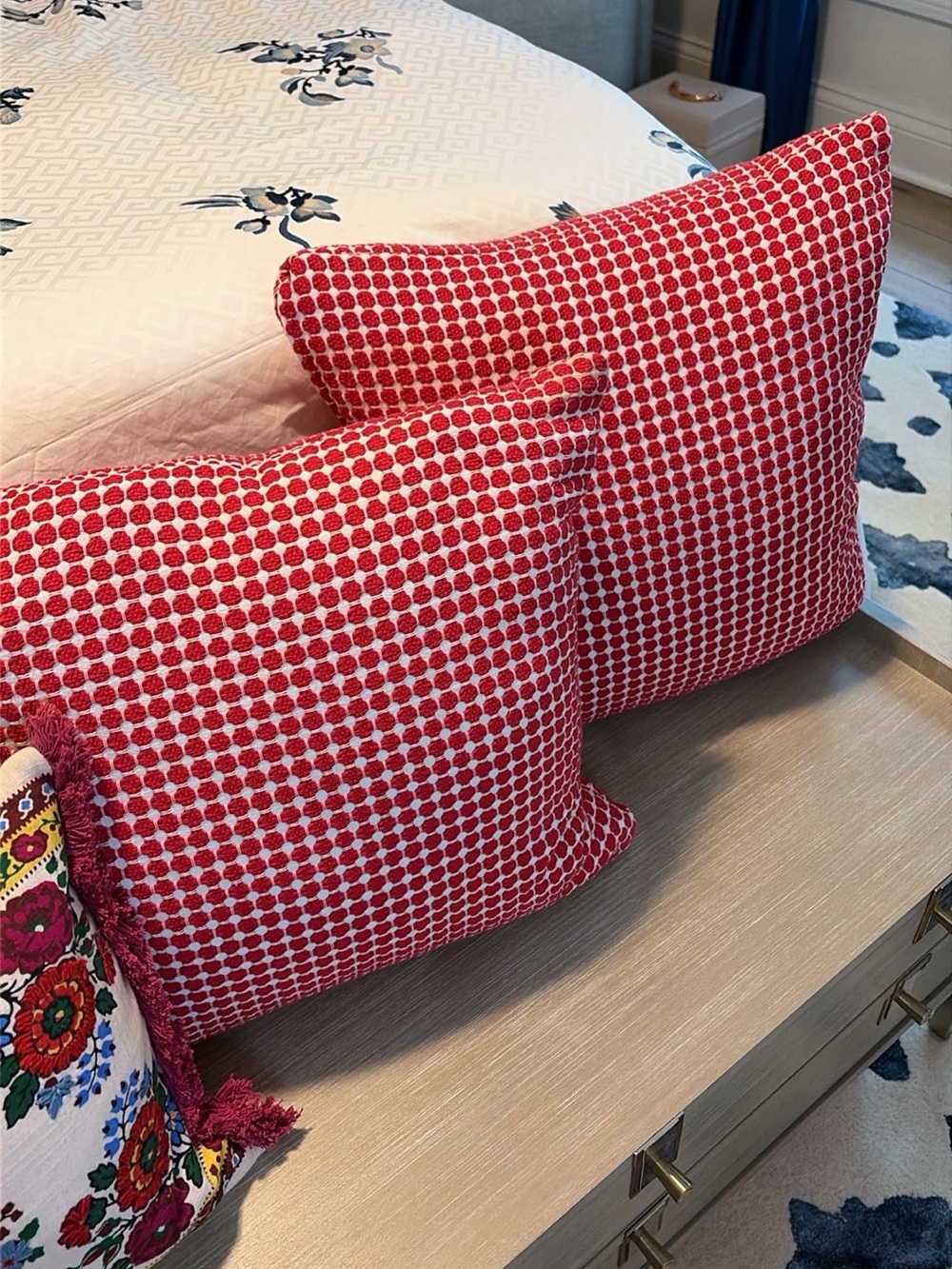 Magenta and White Patterned Throw Pillows - Set of 2